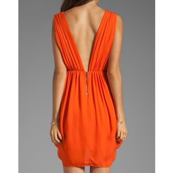 Alice + Olivia Cynthia Draped Tulip Skirt Dress Sunset Orange Silk LRG $400 NWT‎ - Picture 2 of 16